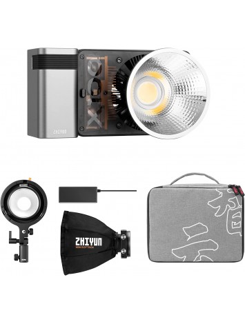 ZHIYUN MOLUS X100 COMBO Bi-Color 100W COB Video Light, 385g LED Pocket Light 17317Lux 2700K-6500K CRI 95+/TLCI 97+ with Bluetooth App Control AC/DC Power Supply