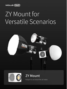 ZHIYUN Molus G60 COMBO, Bi-Color Video Light, 300g Portable 60W COB LED Continuous Output Lighting, CRI≥96, TLCI≥97, Bluetooth App Control, ZY Mount Ecosystem DC/PD Power Supply