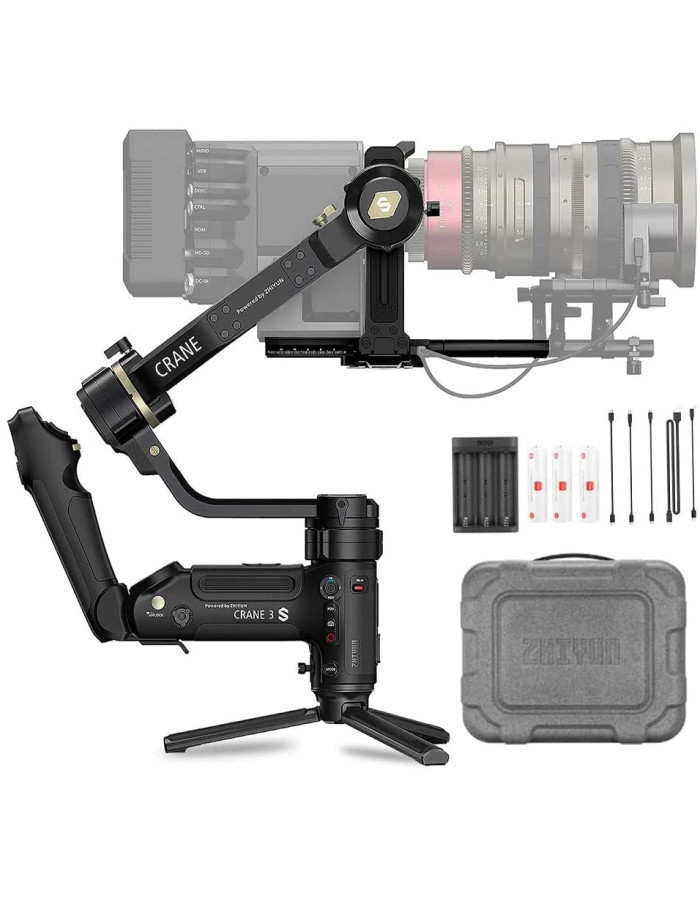 Zhiyun Crane 3S 3-Axis Handheld Gimbal Stabilizer for DSLR Cameras and Camcorder, 6.5kg Payload, Extendable Roll Axis, 12 Hours or Longer Continuous Uptime, DC-in, TransMount SmartSling Handle