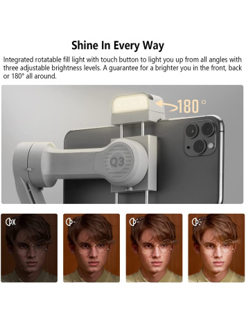 Zhiyun Smooth Q3 Combo, Handheld 3-Axis Smartphone Gimbal Stabilizer with Grip Tripod LED Fill Light Protective Case Foldable Phone Stabilizer Compatible with iPhone & Android